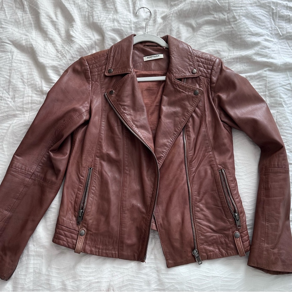 NafNaf French brown leather jacket